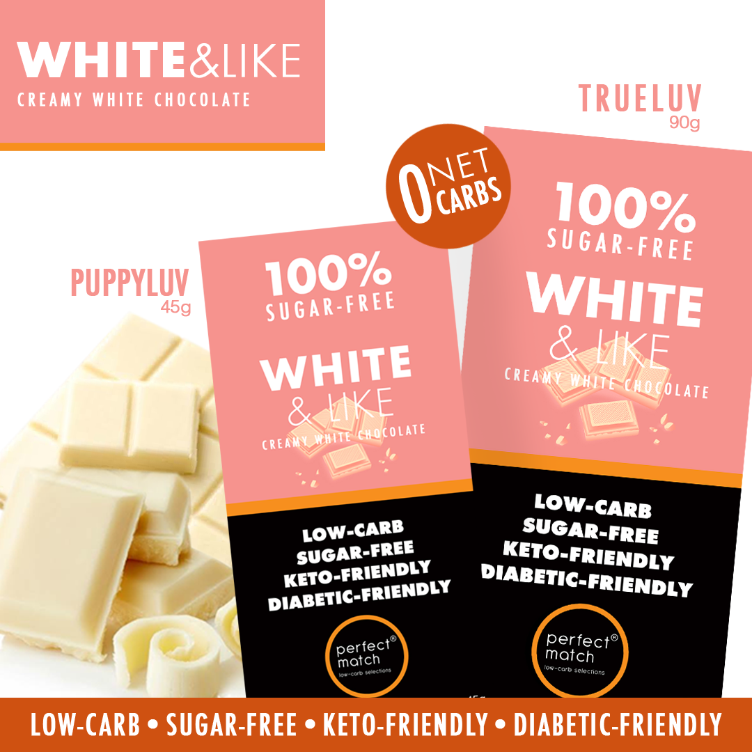 PerfectMatch Low-carb l Keto Sugar-Free White Chocolate I White & Like 45g l Sugarfree
