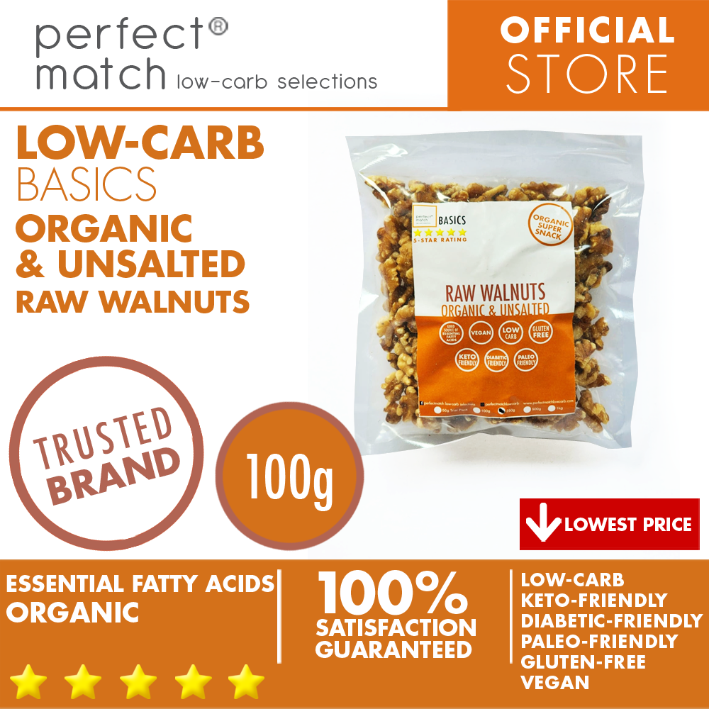 PerfectMatch Low-carb® l Raw Walnuts I Low-carb l Keto-Friendly l Paleo-Friendly l Gluten-Free l Diabetic- Friendly l Vegan l Essential Fatty Acids