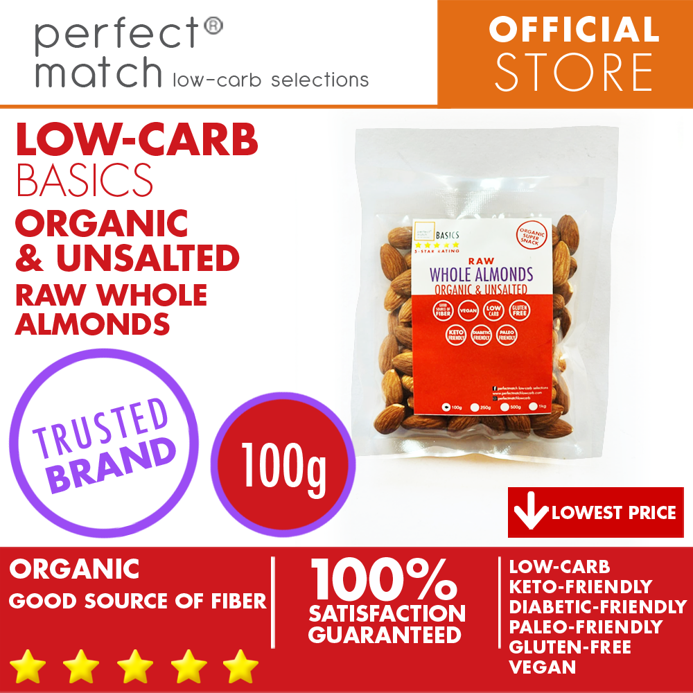 PerfectMatch Low-carb® l Raw Whole Almonds I Low-carb l Keto-Friendly l Paleo-Friendly l Gluten-Free l Diabetic- Friendly l Vegan l Good Source of Fiber 