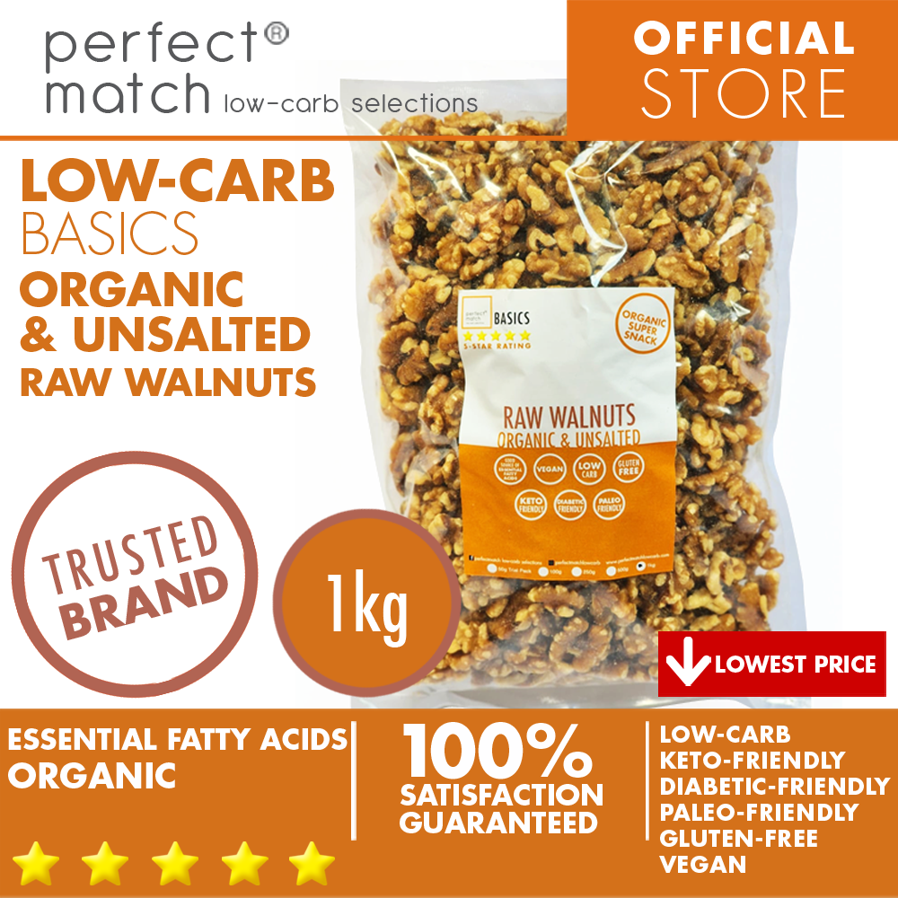 PerfectMatch Low-carb® l Raw Walnuts I Low-carb l Keto-Friendly l Paleo-Friendly l Gluten-Free l Diabetic- Friendly l Vegan l Essential Fatty Acids