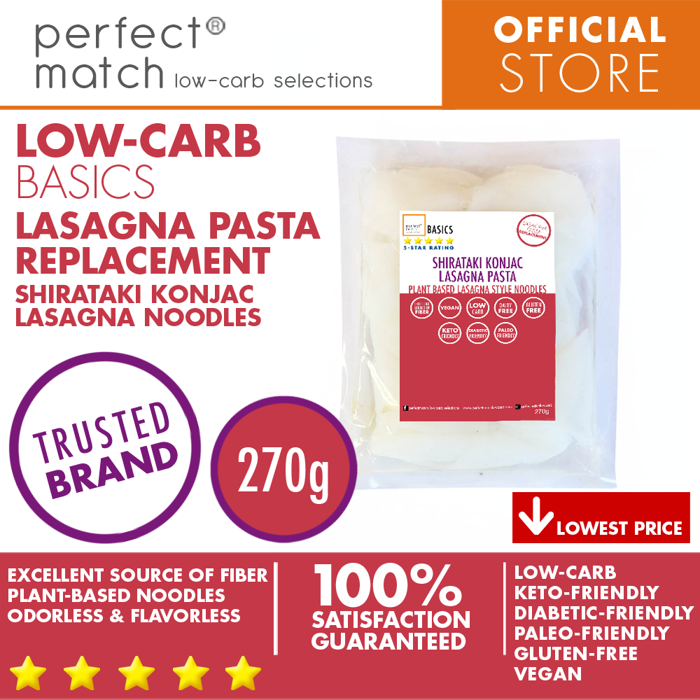 PerfectMatch Low-carb® l Shirataki Konjac Lasagna Pasta I Low-carb l Keto-Friendly l Paleo-Friendly l Gluten-Free l Diabetic- Friendly l Vegan l Good Source of Fiber l  Lasagna Pasta Alternative