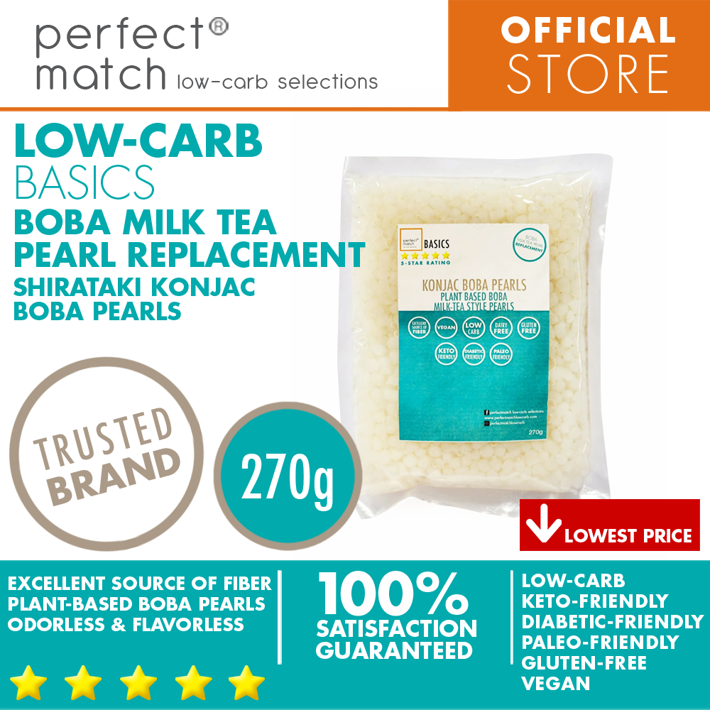 PerfectMatch Low-carb® l Shirataki Konjac Boba Milk Tea Pearls I Low-carb l Keto-Friendly l Paleo-Friendly l Gluten-Free l Diabetic- Friendly l Vegan l Good Source of Fiber l Boba Milk Tea Pearls Alternative