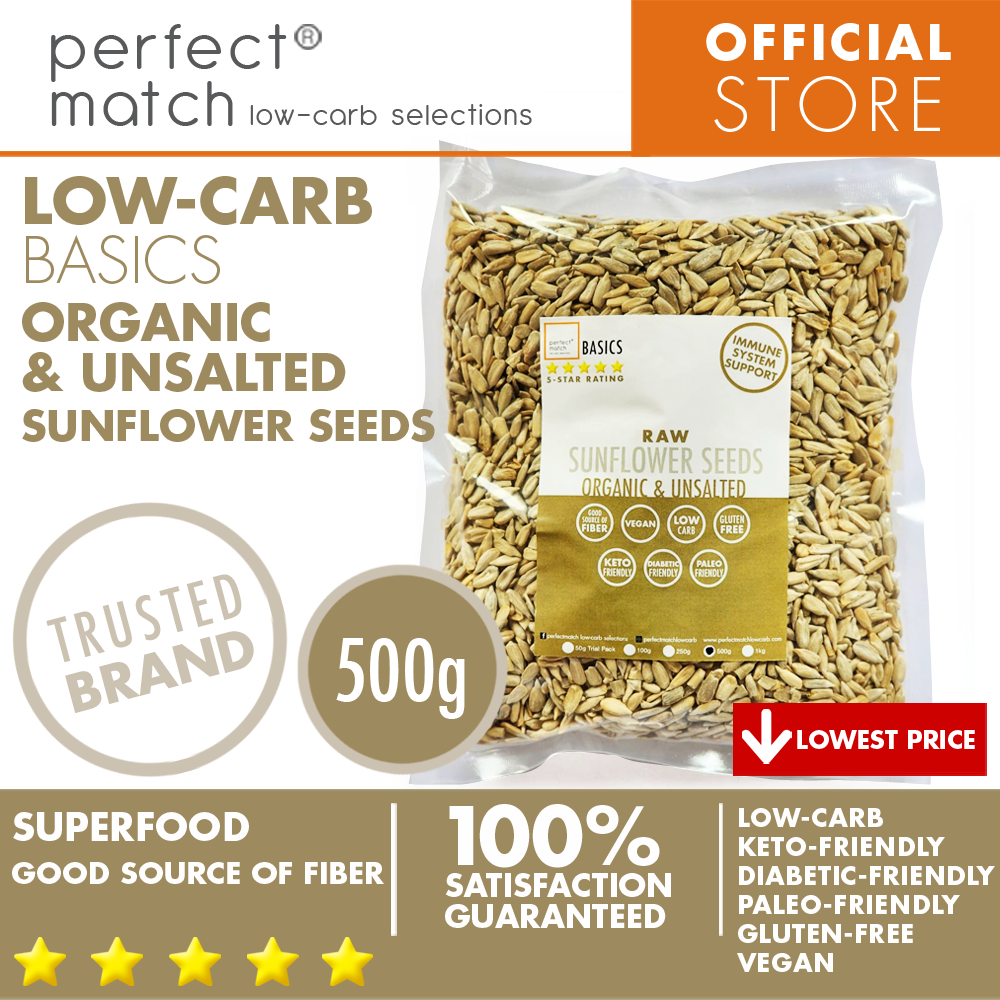 PerfectMatch Low-carb® l Raw Sunflower Seeds I Low-carb l Keto-Friendly l Paleo-Friendly l Gluten-Free l Diabetic- Friendly l Vegan l Good Source of Fiber