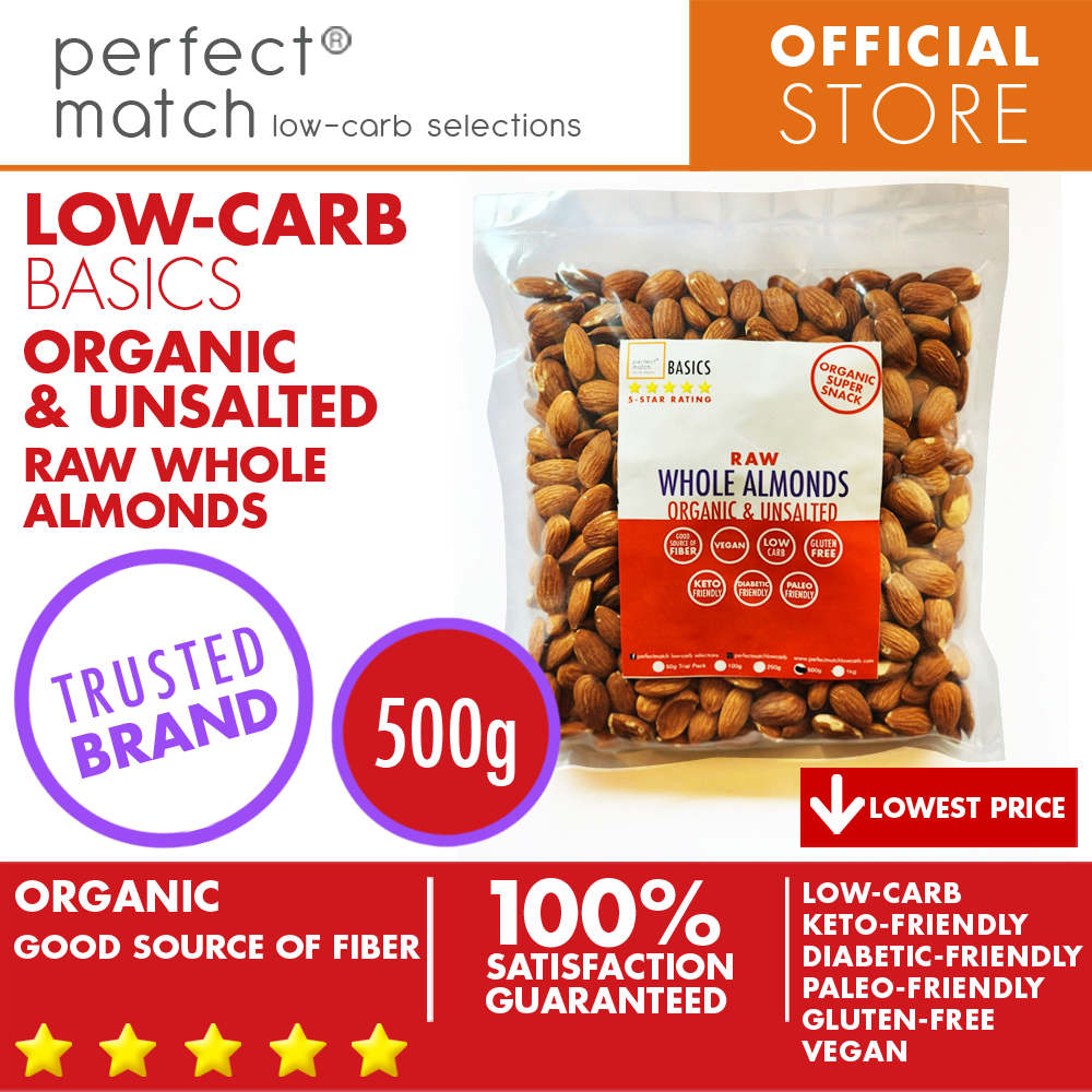 PerfectMatch Low-carb® l Raw Whole Almonds I Low-carb l Keto-Friendly l Paleo-Friendly l Gluten-Free l Diabetic- Friendly l Vegan l Good Source of Fiber 