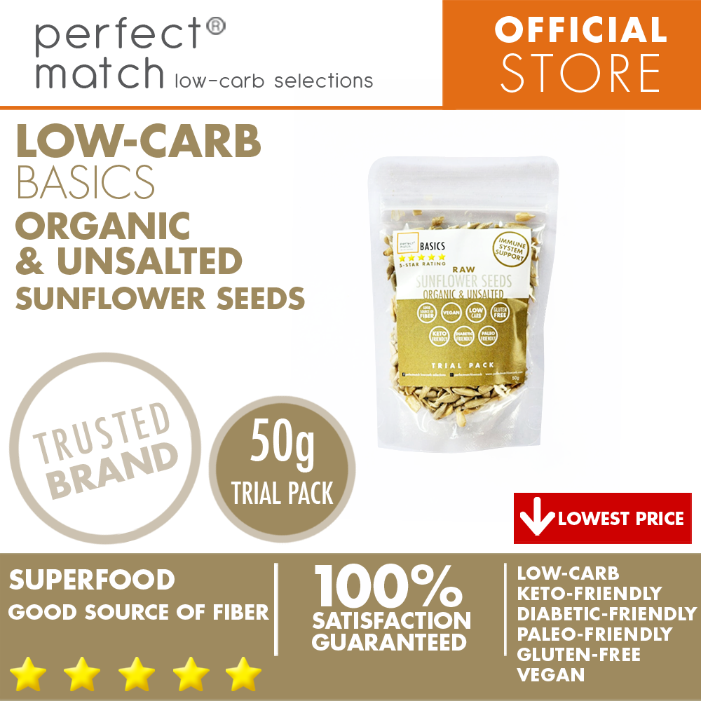 PerfectMatch Low-carb® l Raw Sunflower Seeds I Low-carb l Keto-Friendly l Paleo-Friendly l Gluten-Free l Diabetic- Friendly l Vegan l Good Source of Fiber