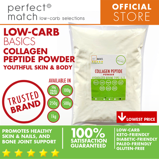 PerfectMatch Low-carb® l Collagen Peptide Powder l Hydrolyzed Bovine Type I, II I Keto-Friendly l Paleo-Friendly l Gluten-Free l Diabetic- Friendly l Coffee Creamer Replacement