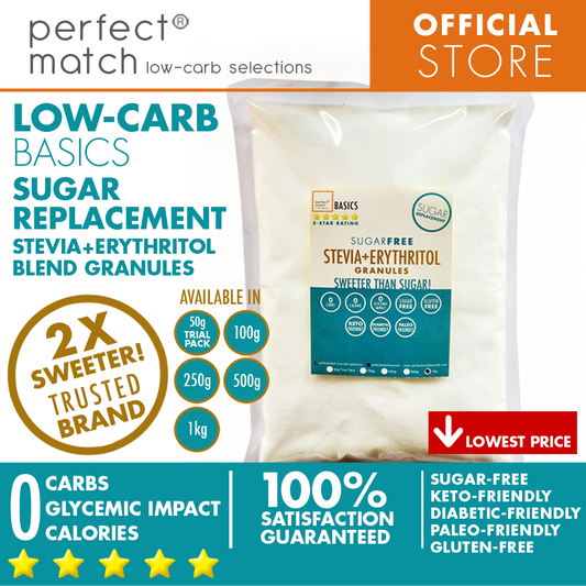 PerfectMatch Low-carb® l Erythritol Stevia Blend Granules I Sugar-Free l Keto-Friendly l Paleo-Friendly l Gluten-Free l Sugar Replacement