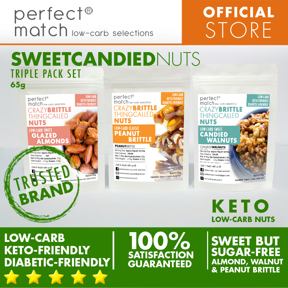 PerfectMatch Low-carb® l Keto Nuts Triple Pack Sweet Candied Brittle Nuts l Sugar-free