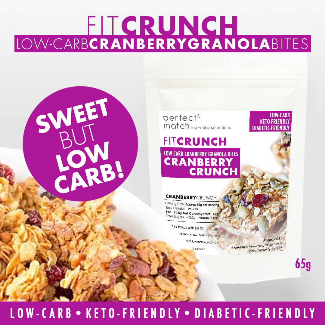 PerfectMatch Low-carb Keto Fit Crunch Cranberry Granola Bites l Cranberry Crunch l 65g l Sugar-free