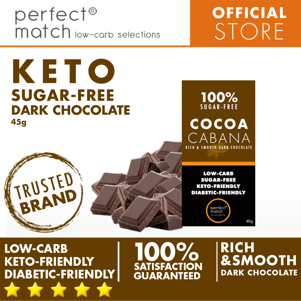 PerfectMatch Low-carb l Keto Sugar-Free Chocolate Dark l Cocoa Cabana 45g l Sugarfree