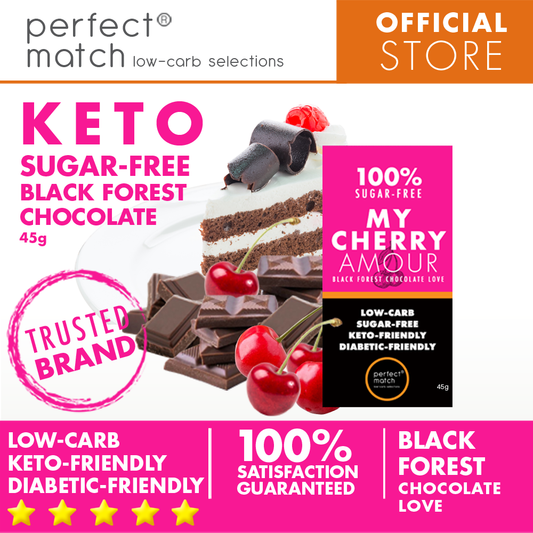 PerfectMatch Low-carb l Keto Sugar-Free Chocolate Black Forest l My Cherry Amour 45g l Sugarfree