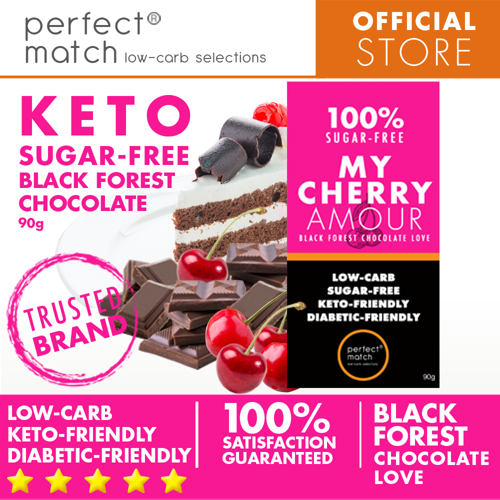 PerfectMatch Low-carb l Keto Sugar-Free Chocolate Black Forest l My Cherry Amour 90g l Sugarfree