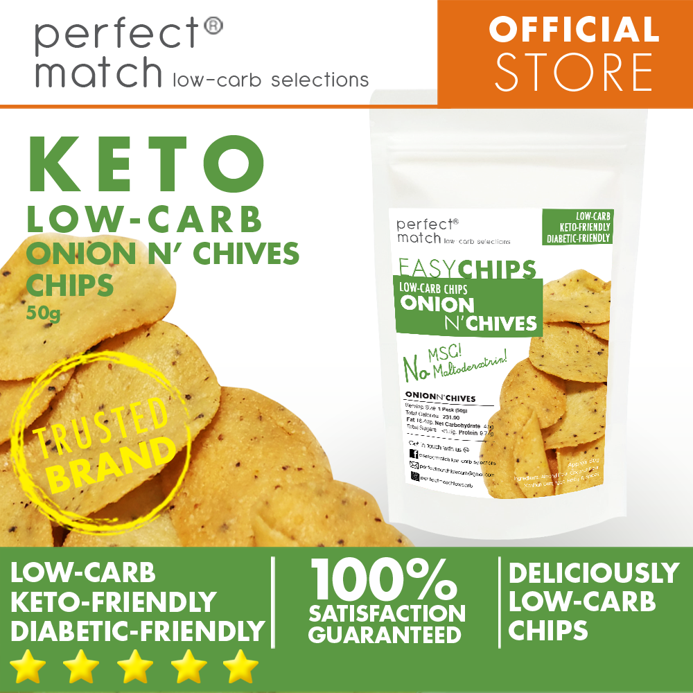 PerfectMatch Low-carb® l Keto Chips Four Pack Set l Classic, Onion N’ Chives, BBQ, Cheese l 50 grams l Sugar-free
