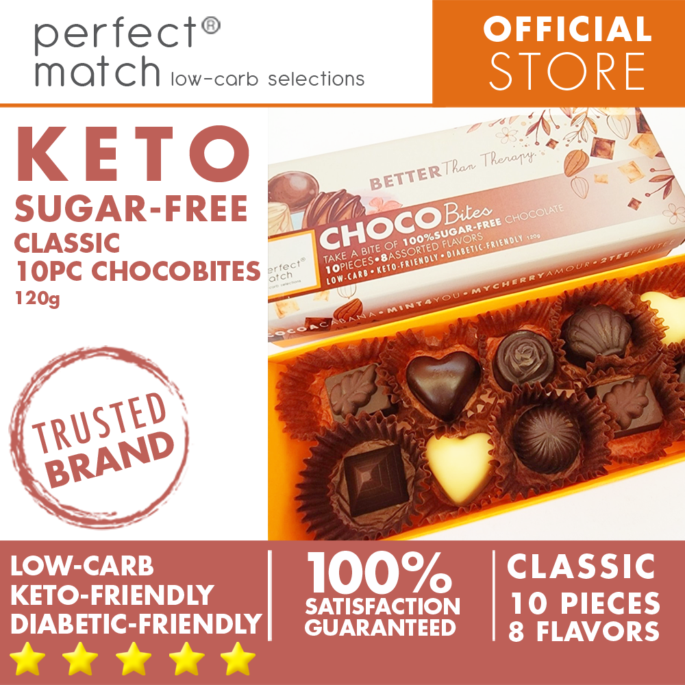PerfectMatch Low-carb® l Keto Sugar-Free Chocolate l Chocobites l 10-PCS 8 Assorted Flavors 120grams