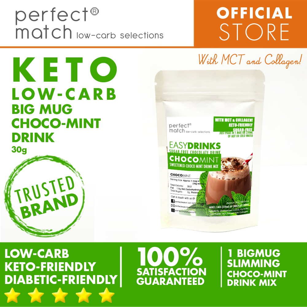 PerfectMatch Low-carb l Keto Chocolate Mint Drink Mix l Chocomint 30g l Sugarfree w/ MCT & Collagen