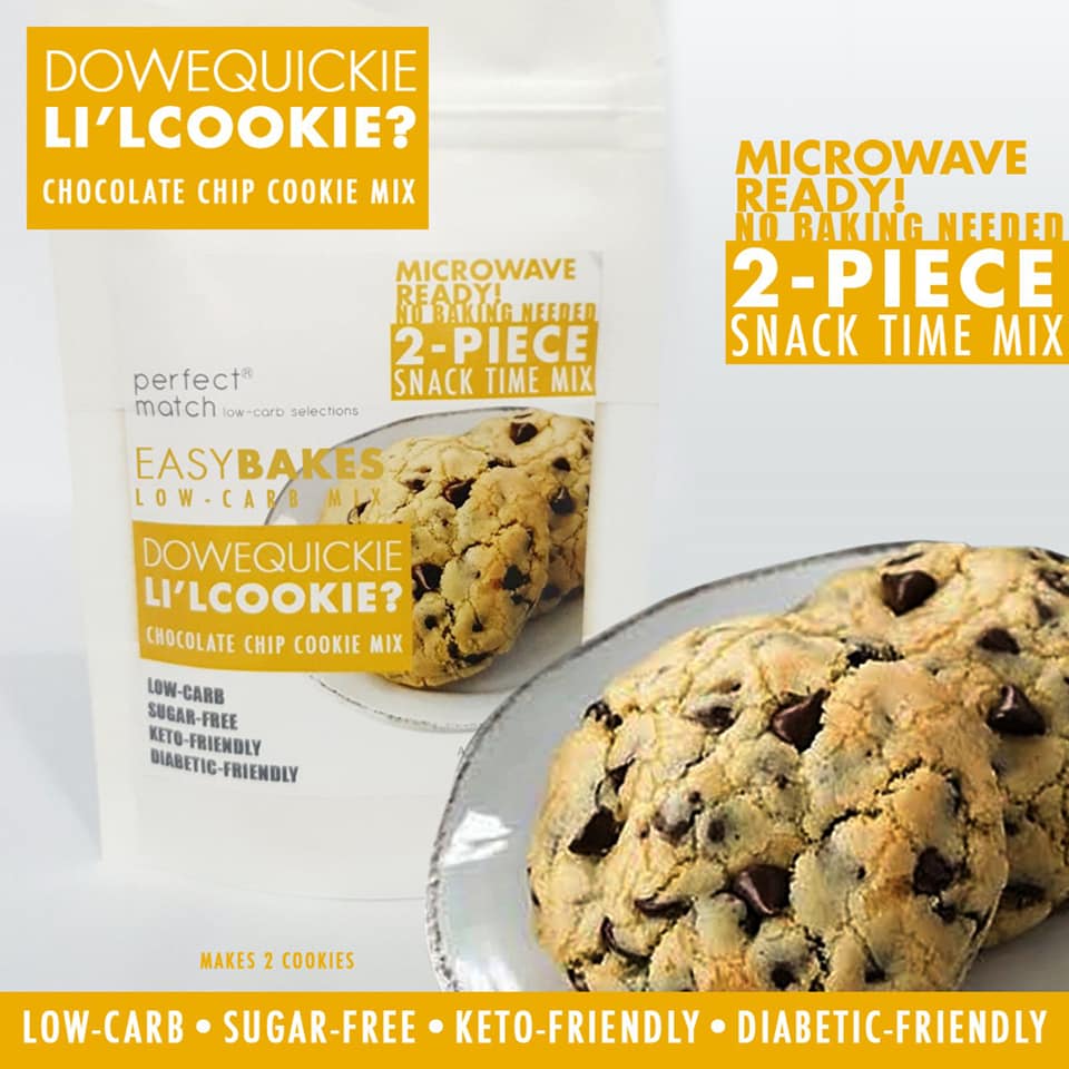 PerfectMatch Low-carb l Keto Choco Chip Cookie Mix l 2 PC- Dowequickie Li’L COOKIE 50g l Sugarfree